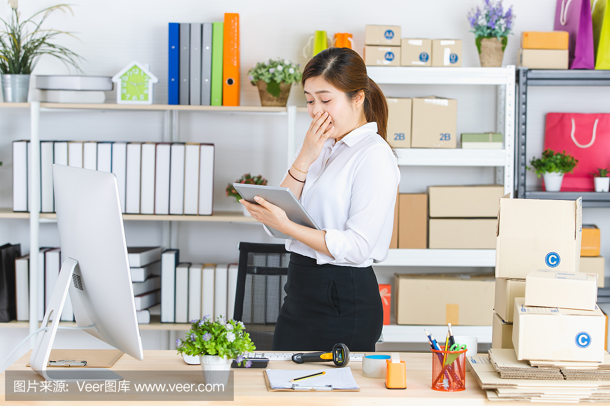 在創(chuàng)業(yè)辦公室工作的女商人。